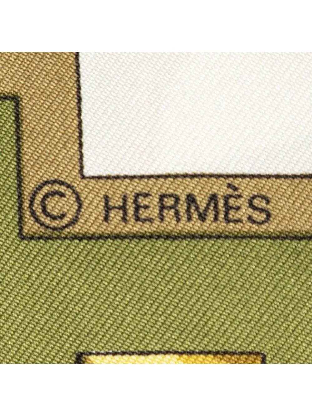 Hermes Scarf Green Gold White Silk
